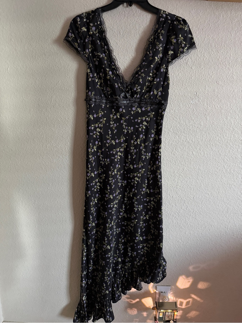 Kimchi Blue Black Floral Maxi Dress with Lace Trim
